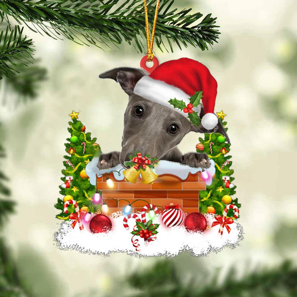 Whippet In The Chimney Hanging Ornament Dog Christmas Ornament