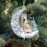 White German Shepherd Diamond Moon Merry Christmas Ornament Christmas Tree Hanging Ornament