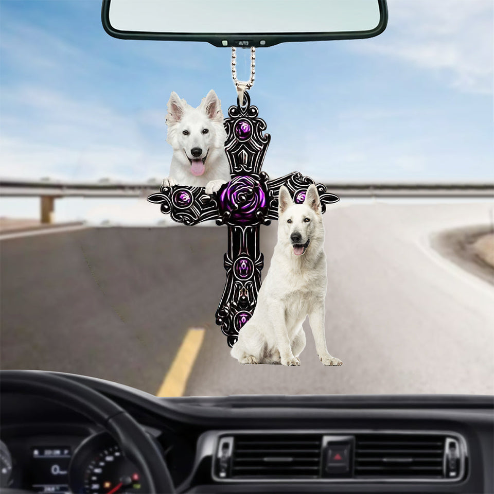 White German Shepherd Pray For God Car Hanging Ornament Dog Pray For God Ornament Godmerch