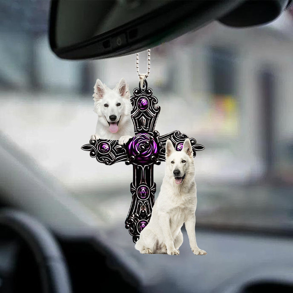 White German Shepherd Pray For God Car Hanging Ornament Dog Pray For God Ornament Godmerch