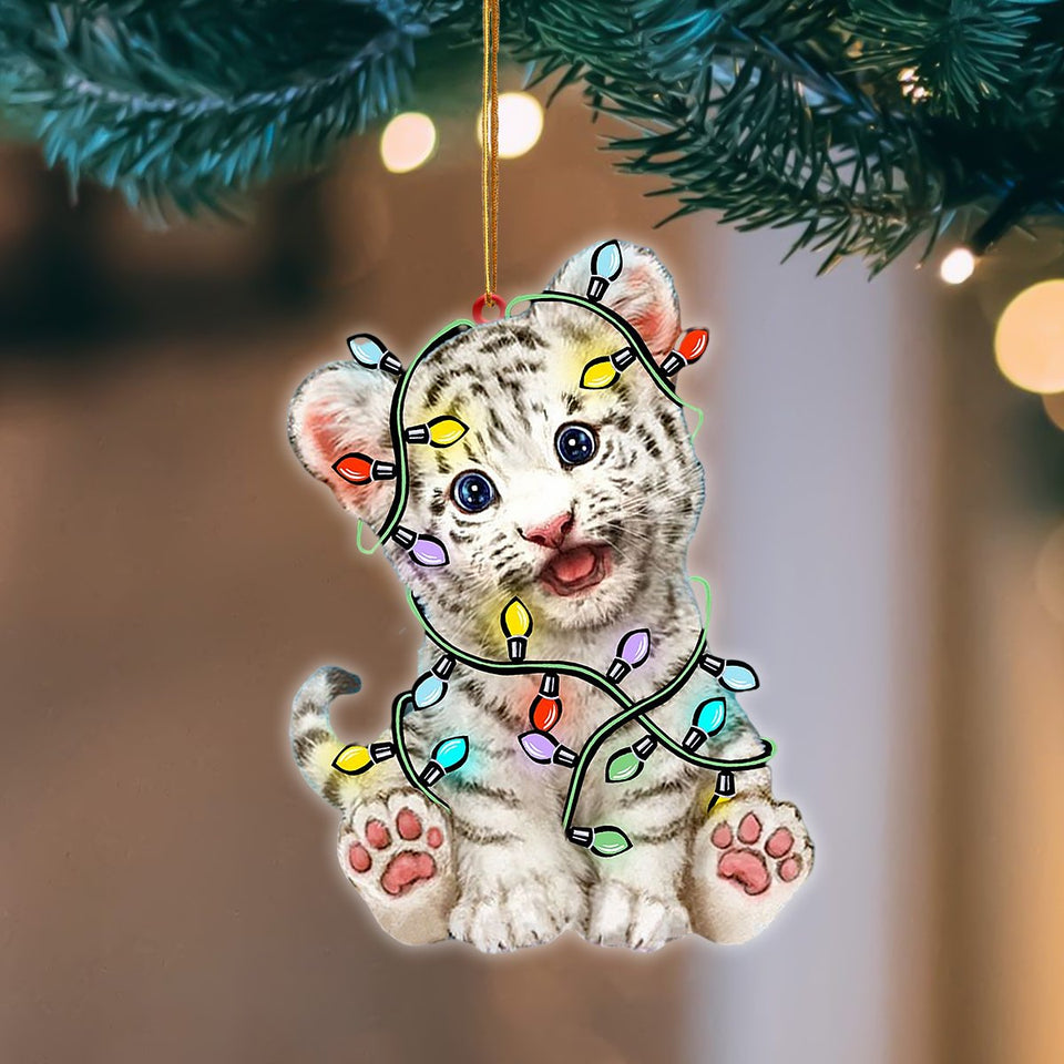 White Tiger Christmas Light Hanging Ornament, Animal Christmas Ornaments