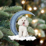 Godmerch- Ornament- White Toy Poodle Sits On The Moon Hanging Ornament Dog Ornament, Car Ornament, Christmas Ornament
