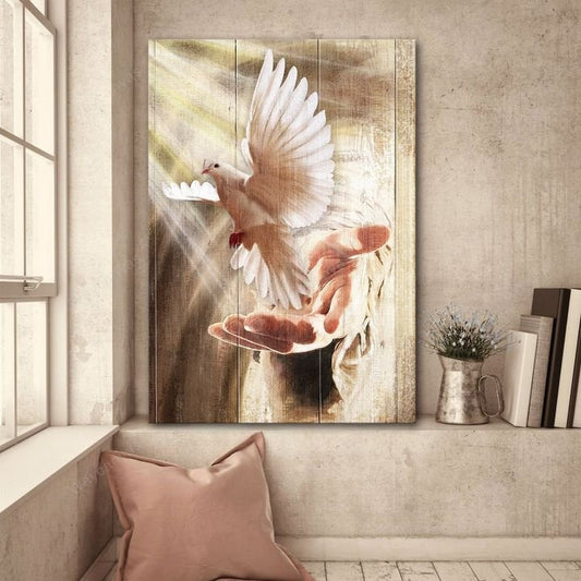 A dove on his hand Jesus - Matte Canvas