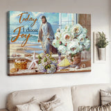 White rose vase, Walking with Jesus, Today I choose joy - Matte Canvas