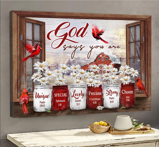 Window frame Daisy flower Cardinals God says you are - Matte Canvas