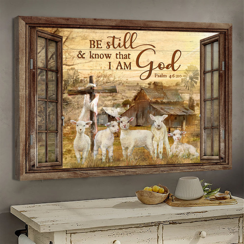 Window frame The lambs of God Be still & know that I am God - Matte Canvas