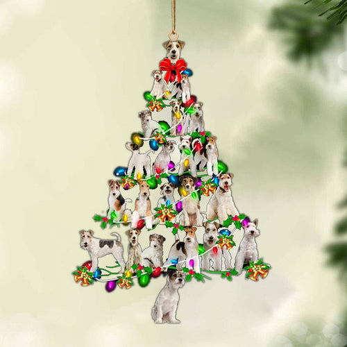 Ornament- Wire Fox Terrier-Christmas Tree Lights-Two Sided Ornament, Happy Christmas Ornament, Car Ornament