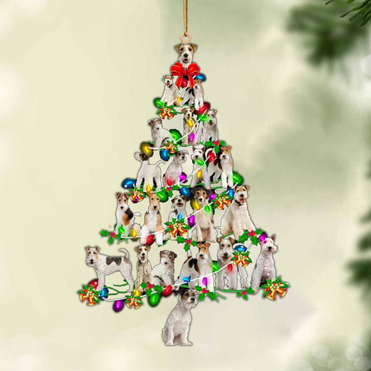Ornament- Wire Fox Terrier-Christmas Tree Lights-Two Sided Ornament, Happy Christmas Ornament, Car Ornament