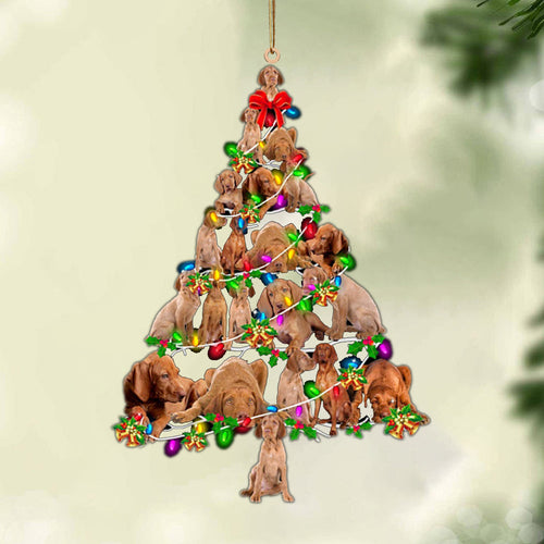 Ornament- Wire haired Vizsla-Christmas Tree Lights-Two Sided Ornament, Happy Christmas Ornament, Car Ornament