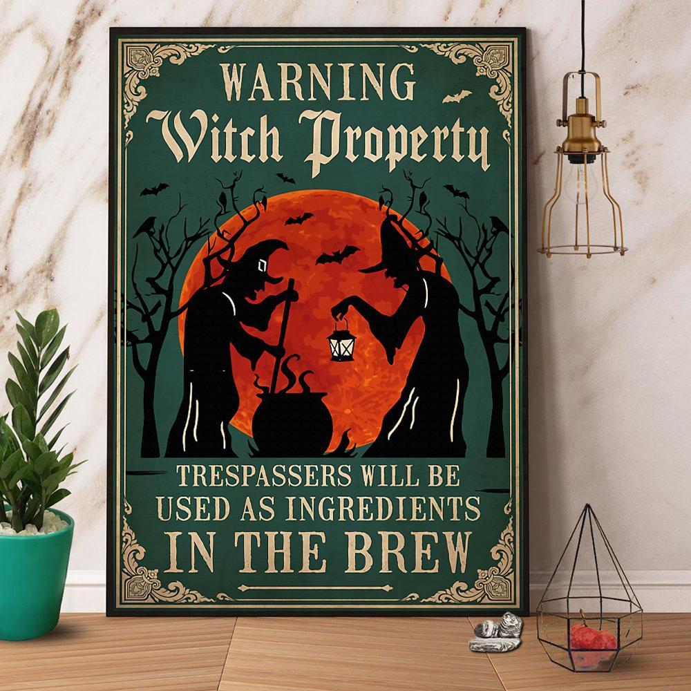 Witch Warning Witch Property Halloween Canvas And Poster, Wall Decor Visual Art, Halloween Gift, Happy Halloween