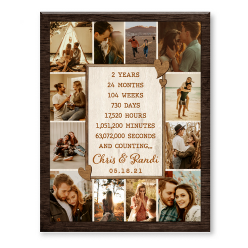 2nd Anniversary Photo Collage Canvas, Custom 2 Year Anniversary Gift For Girlfriend, Boyfriend Gift