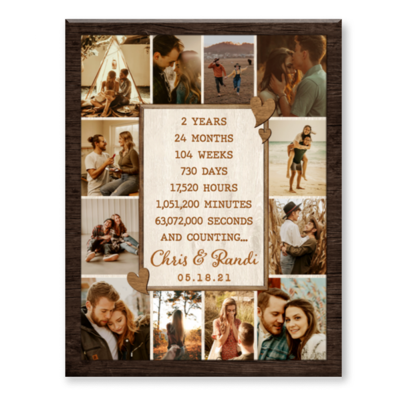 2nd Anniversary Photo Collage Canvas, Custom 2 Year Anniversary Gift For Girlfriend, Boyfriend Gift