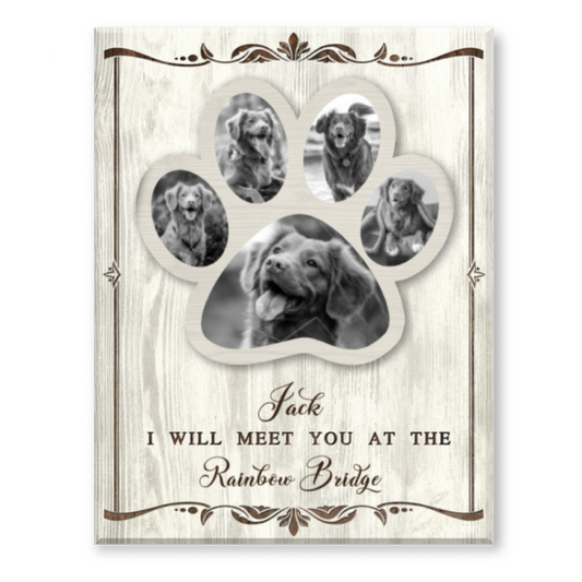 Canvas Dog Paw Print Art, Memorial Gift For Loss Of Dog, Pet Memorial Collage