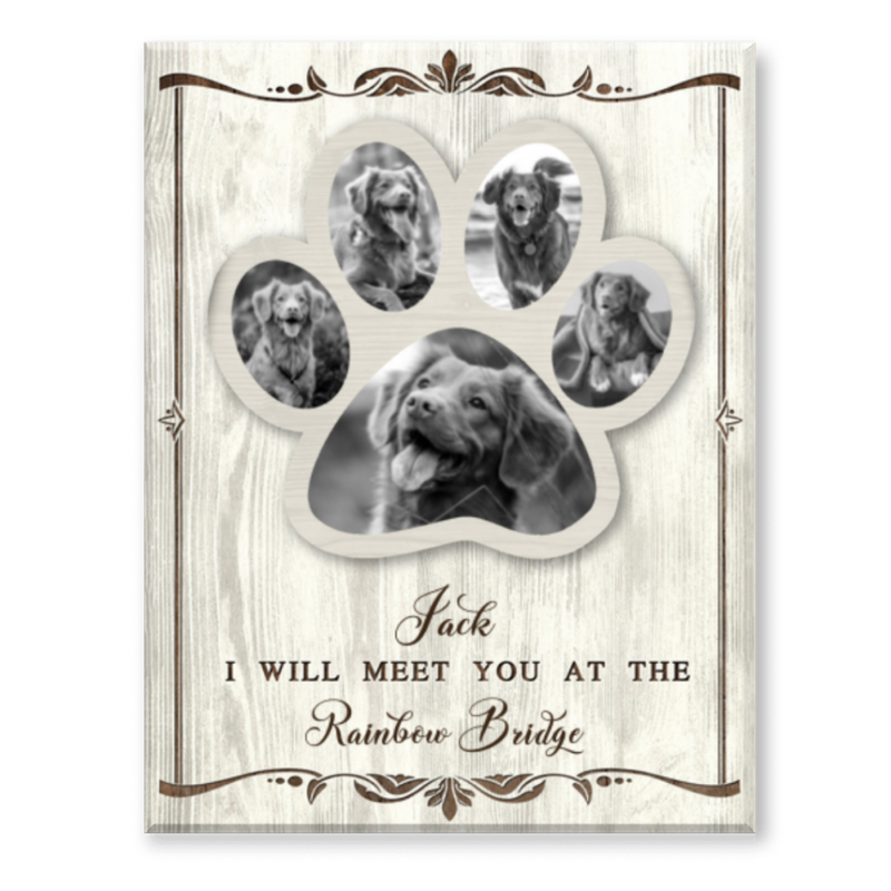 Canvas Dog Paw Print Art, Memorial Gift For Loss Of Dog, Pet Memorial Collage