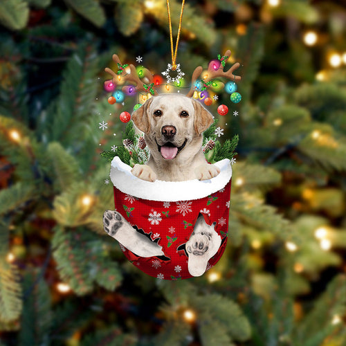 YELLOW Labrador In Snow Pocket Christmas Ornament Flat Acrylic Dog Ornament