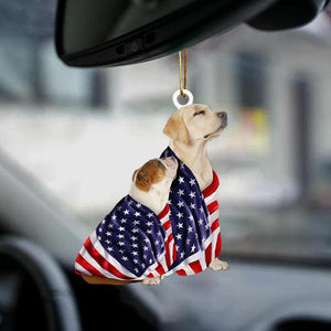 Yellow Labrador Retriever And English Bulldog American Patriot Flag Two Sided Ornament