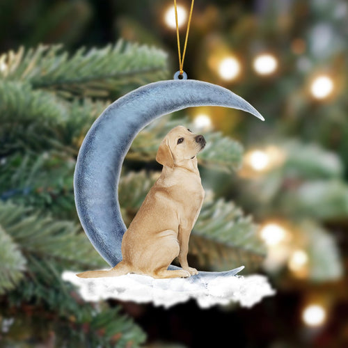 Godmerch- Yellow Labrador Retriever Sits On The Moon Hanging Ornament Dog Ornament, Car Ornament, Christmas Ornament