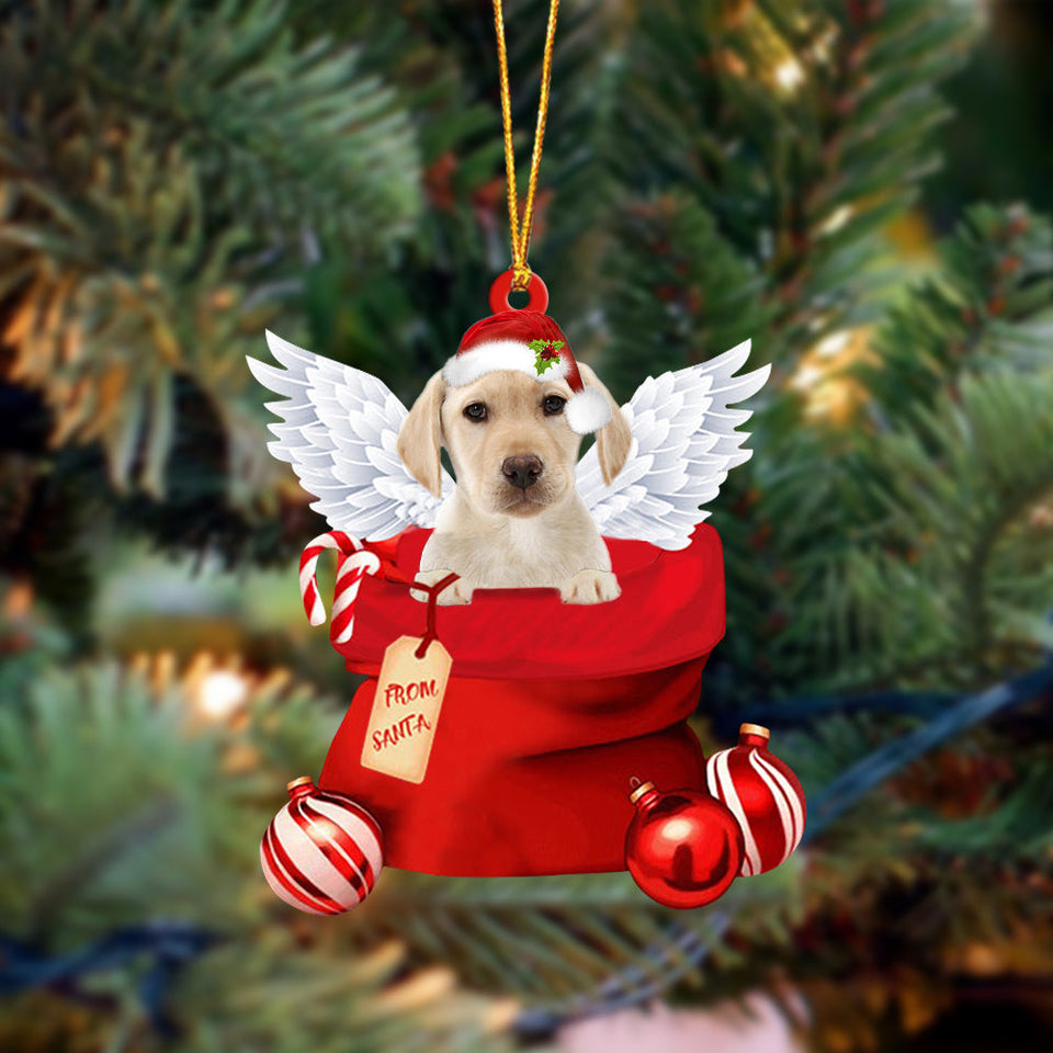 Yellow Labrador Angel Gift From Santa Christmas Ornament, Dog Flat Acrylic Ornament