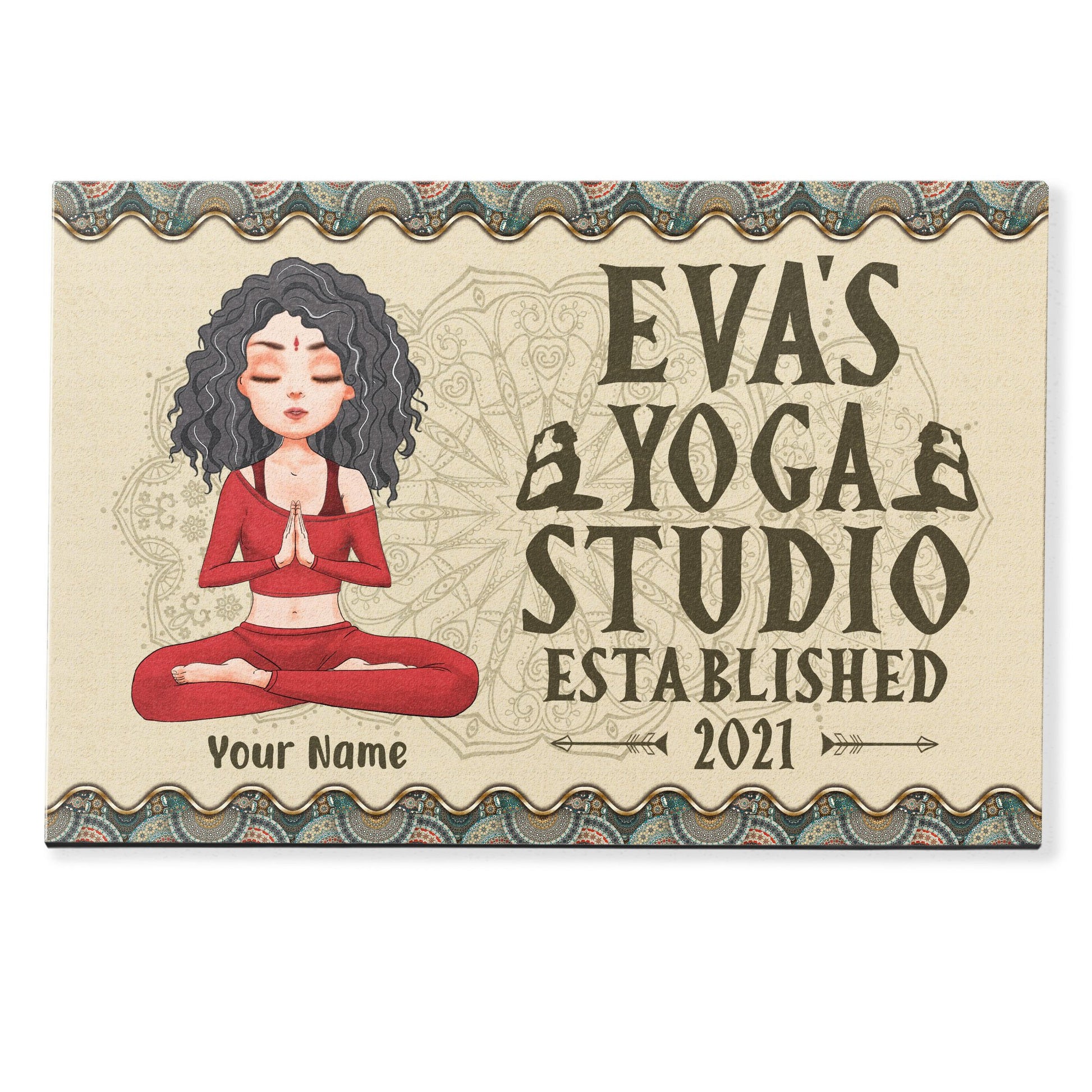 Yoga Studio - Personalized Doormat - Birthday Gift For Yoga Lover - Yoga Girl Illustration