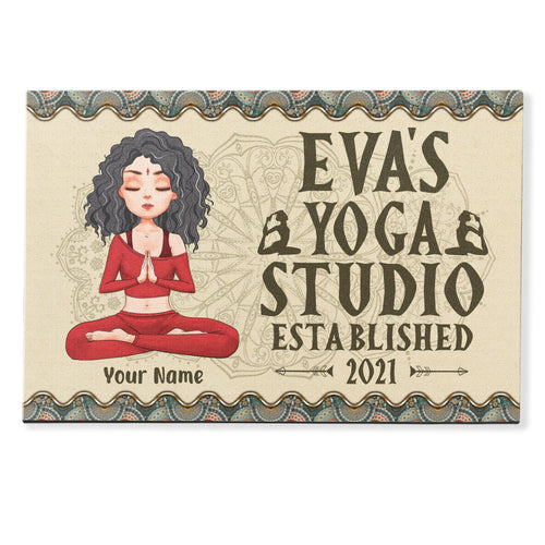 Yoga Studio - Personalized Doormat - Birthday Gift For Yoga Lover - Yoga Girl Illustration