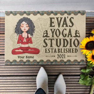 Yoga Studio - Personalized Doormat - Birthday Gift For Yoga Lover - Yoga Girl Illustration