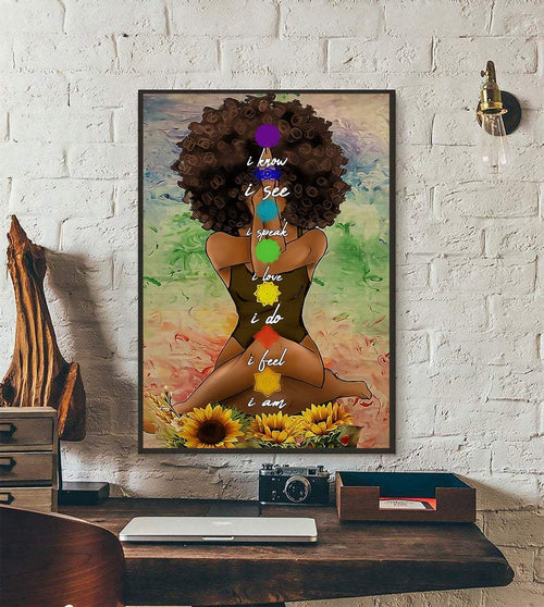 Yoga Poster, Yoga African American Wall Art, Black Girl Magic Art Prints, Yoga Chakra Poster, Yoga Studio Canvas And Poster, Wall Decor Visual Art