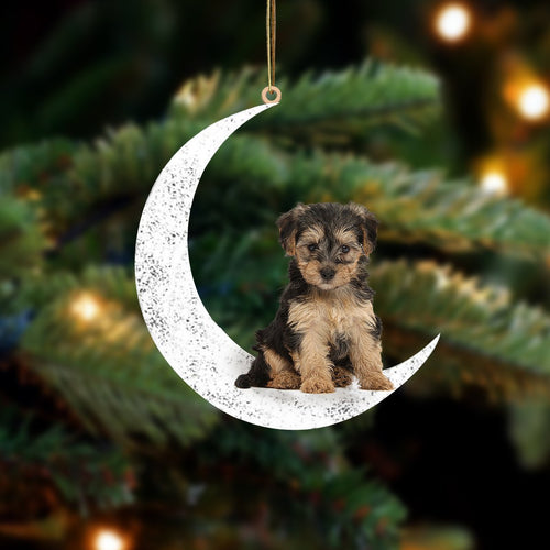 Yorkiepoo Sit On The Moon Two Sided Ornament Dog Hanging Christmas Ornament