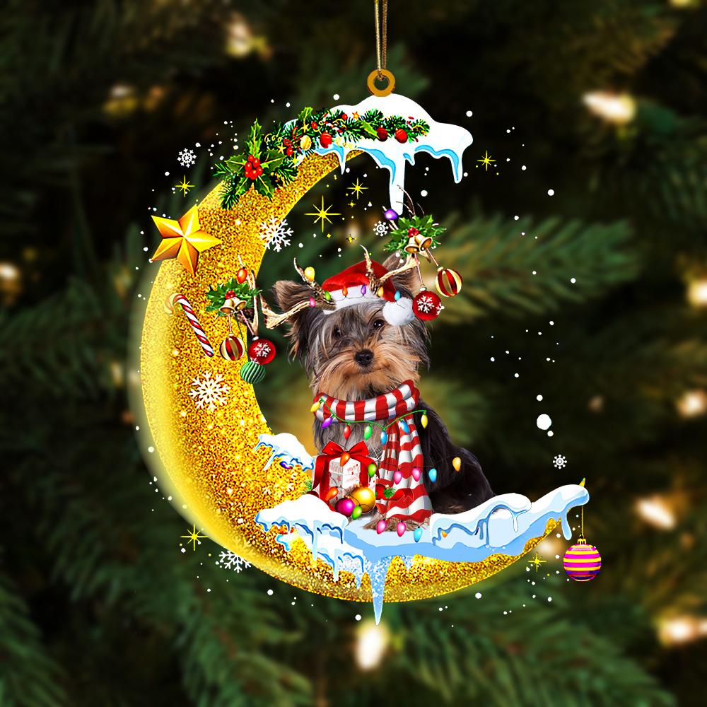 Godmerch- Yorkshire Terrier On The Moon Merry Christmas Hanging Ornament Dog Ornament, Car Ornament, Christmas Ornament
