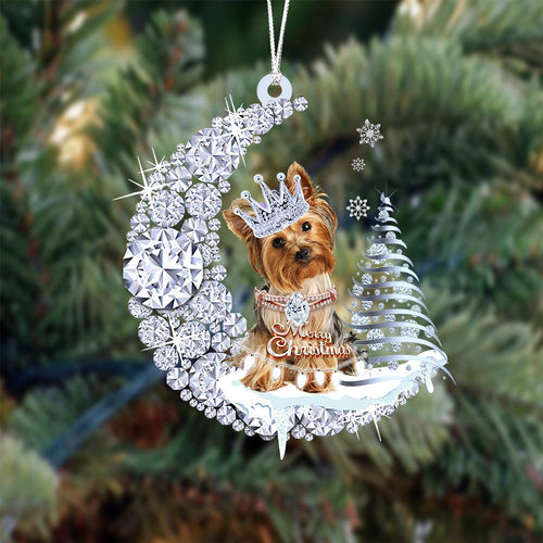 Golden Yorkshire Terrier Diamond Moon Merry Christmas Ornament Dog Ornament