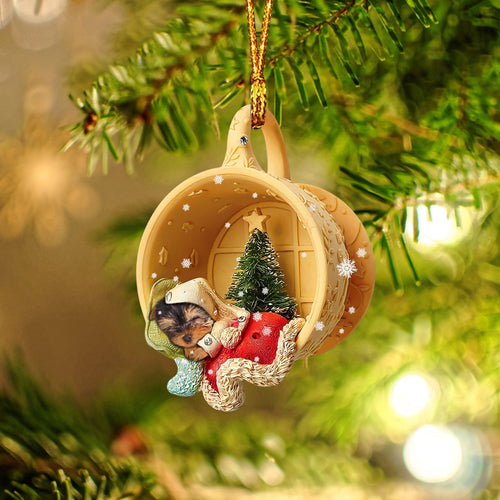 Yorkshire Terrier Sleeping in a tiny cup Christmas Holiday-Two Sided Ornament, Christmas Ornament