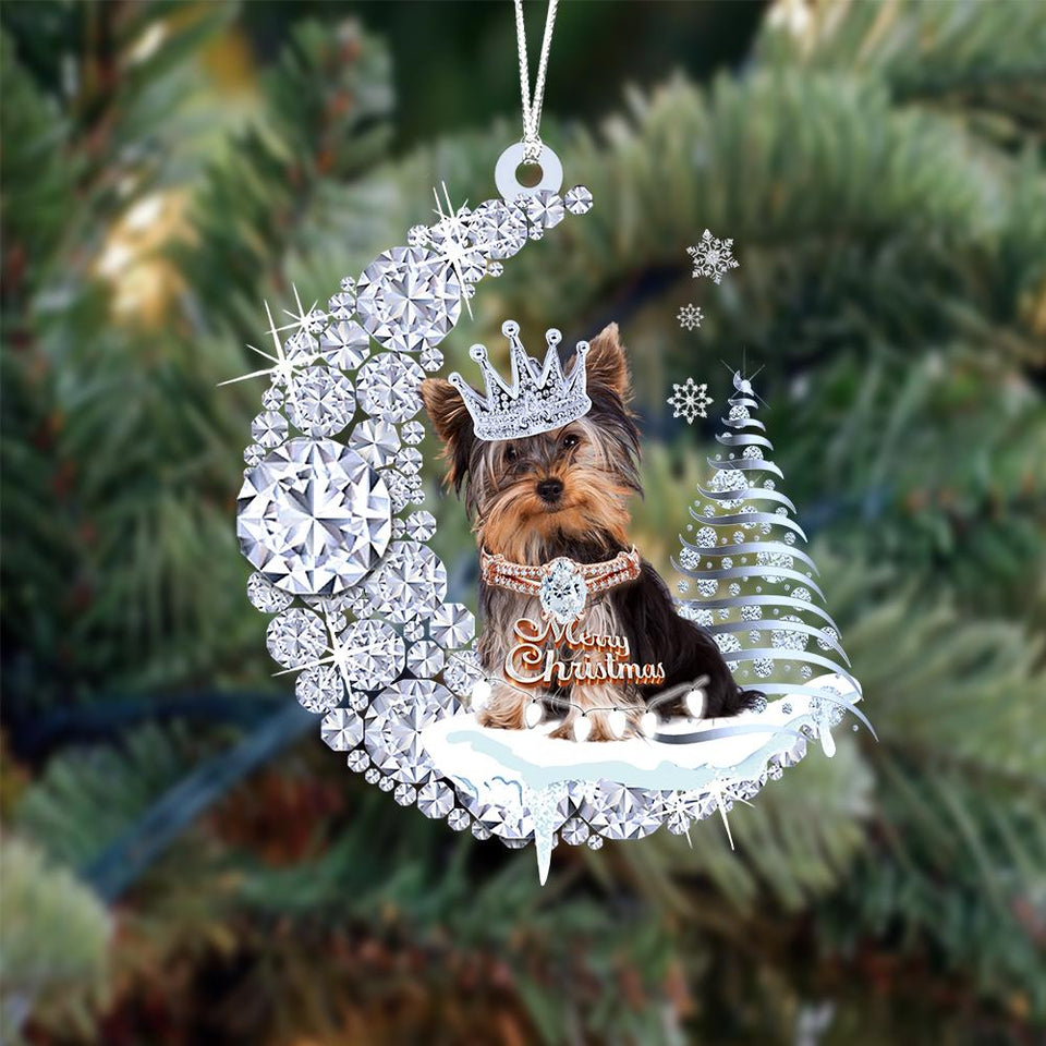 Yorkshire Terrier Diamond Moon Merry Christmas Ornament Christmas Gifts