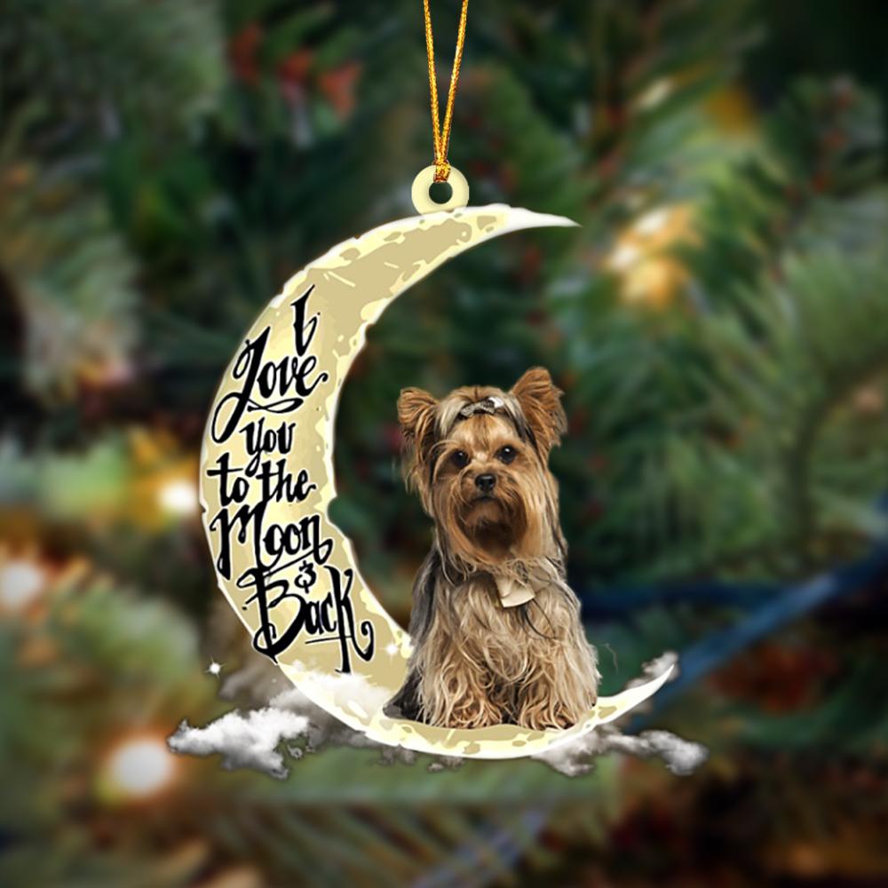 Godmerch- Yorkshire Terrier I Love You To The Moon And Back Hanging Ornament, Car Ornament, Christmas Ornament