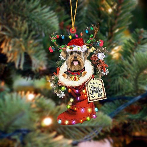 Godmerch- Ornament- Yorkshire 1-Xmas Boot-Two Sided Ornament, Happy Christmas Ornament, Car Ornament