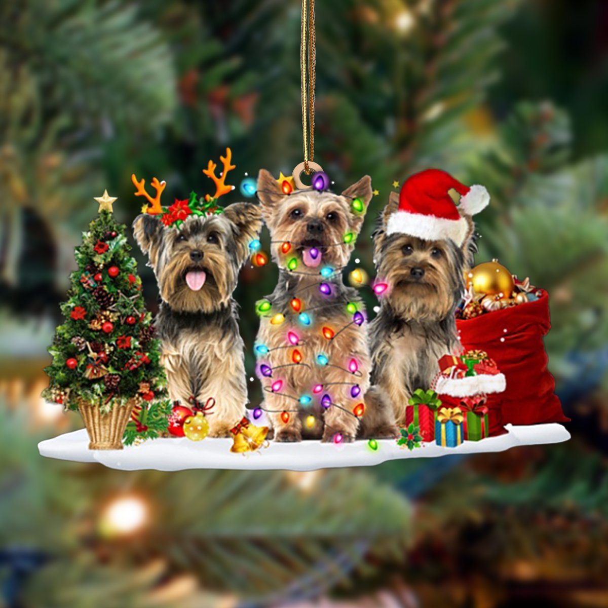 Yorkshire Terrier-Christmas Dog Friends Hanging Ornament, Happy Christmas Ornament, Car Ornament