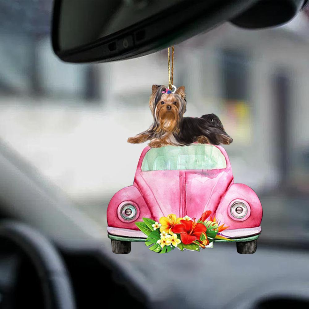 Yorkshire Terrier-Pink Hippie Car-Two Sided Ornament