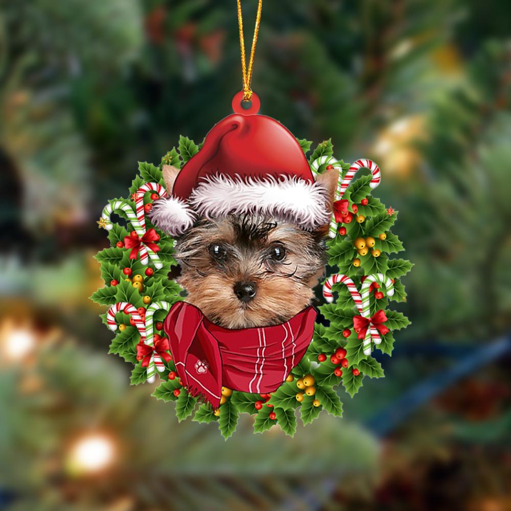 Godmerch- Ornament- Yorkshire Terrier-Xmas Bandana Hanging Ornament, Happy Christmas Ornament, Car Ornament