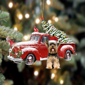 Ornament- Yorkshire Terrier 2-Cardinal & Truck Two Sided Ornament, Happy Christmas Ornament, Car Ornament