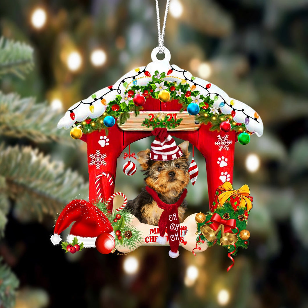 Ornament- Yorkshire Terrier 2-Christmas House Two Sided Ornament, Happy Christmas Ornament, Car Ornament