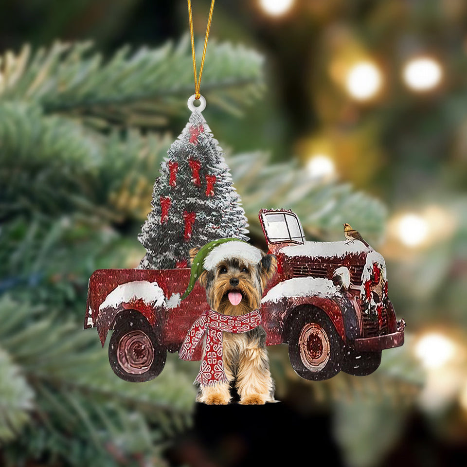 Ornament- Yorkshire Terrier 2-Christmas Truck Two Sided Ornament, Happy Christmas Ornament, Car Ornament