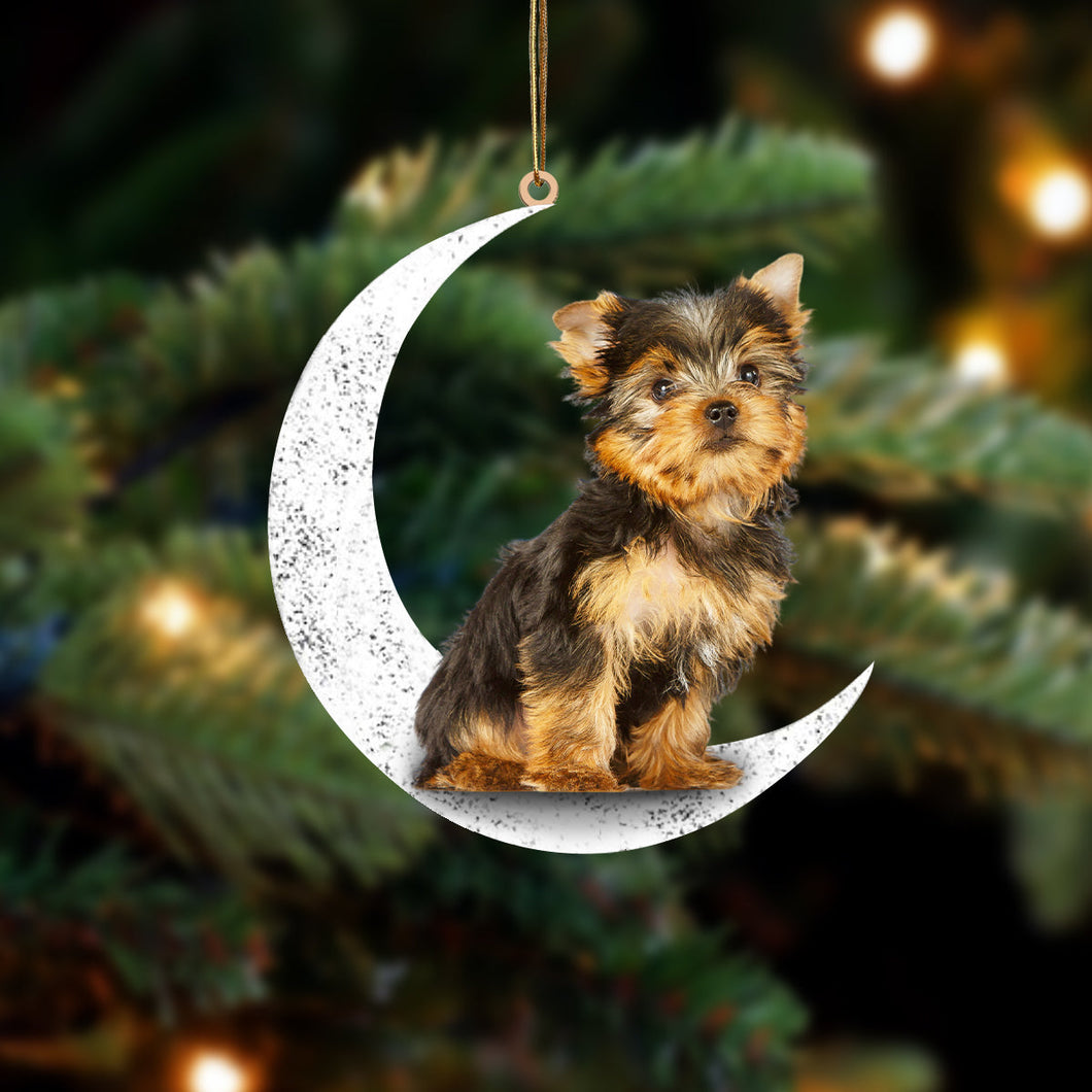 Yorkshire Terrier 2 Sit On The Moon Two Sided Ornament Dog Hanging Christmas Ornament
