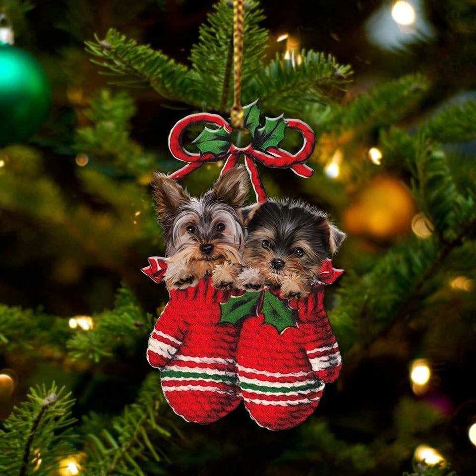 Yorkshire Terrier Inside Your Gloves Christmas Holiday-Two Sided Ornament Christmas 2022 Ornament Gift