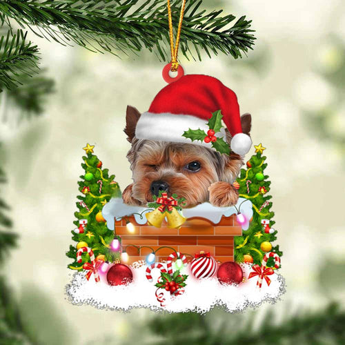 Yorkshire Terrier In The Chimney Hanging Ornament Dog Christmas Ornament
