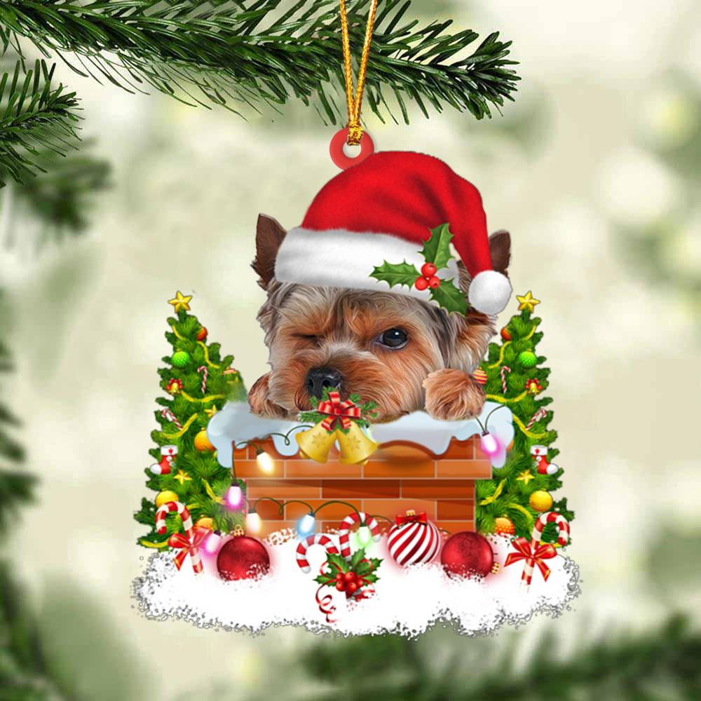 Yorkshire Terrier In The Chimney Hanging Ornament Dog Christmas Ornament