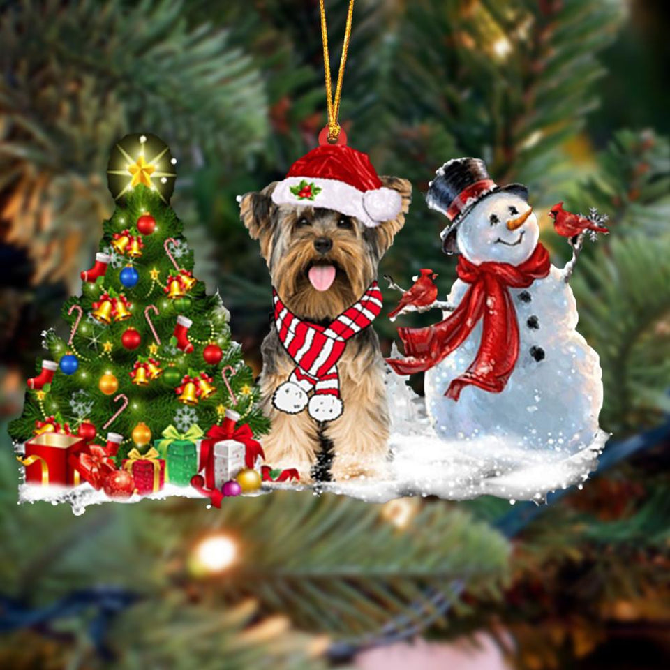 Godmerch- Ornament- Yorkshire Terrier Christmas Snow Hanging Ornament Dog Ornament, Car Ornament, Christmas Ornament