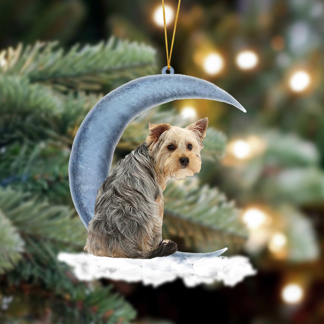 Godmerch- Ornament- Yorkshire Terrier Sits On The Moon Hanging Ornament Dog Ornament, Car Ornament, Christmas Ornament