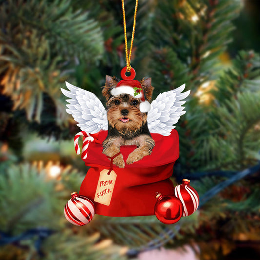 Yorkshire Terrier Angel Gift From Santa Christmas Ornament, Dog Flat Acrylic Ornament