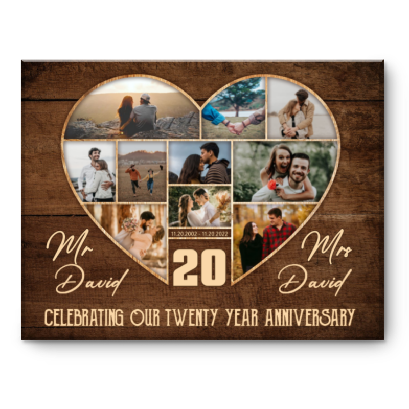 20th Wedding Anniversary Present, Gift For 20th Anniversary, Heart Shape Photo Collage