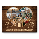 9th Wedding Anniversary Present, Gift For 9th Anniversary, Heart Shape Photo Collage