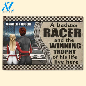 A Badass Racer And The Winning Trophy Of His Life Live Here Custom Doormat