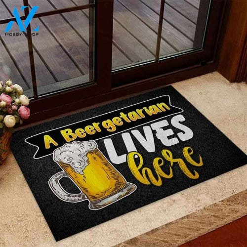 A Beergetarian Lives Here Beer Doormat